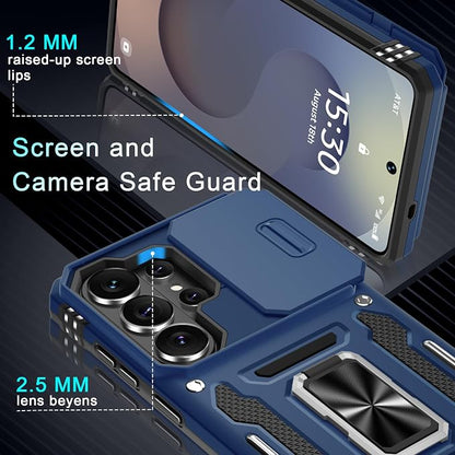 DEERLAMN Case for Samsung Galaxy S26 Ultra 6.9-Inch with Slide Camera Cover+Screen Protector(1 Pack), Rotated Ring Kickstand Military Grade Shockproof Protective Cover-Navy Blue