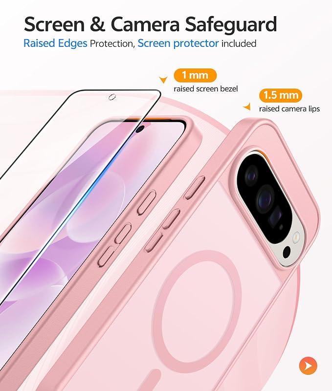 FNTCASE for Google Pixel 10 Pro Case: for Pixel 10 Case [Fit for Magsafe] Translucent Matte Cases with [Screen Protector] Military Grade Shockproof Protective Magnetic Phone Cover (6.3inch - Pink)