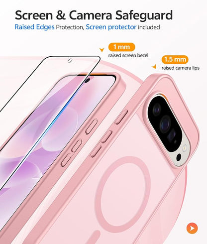 FNTCASE for Google Pixel 10 Pro Case: for Pixel 10 Case [Fit for Magsafe] Translucent Matte Cases with [Screen Protector] Military Grade Shockproof Protective Magnetic Phone Cover (6.3inch - Pink)
