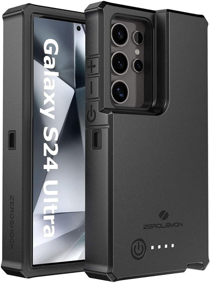 ZEROLEMON Battery Case for Galaxy S24 Ultra 10000mAh, 18W Fast Phone Charging Power to Galaxy S24 Ultra, ZeroShock Extended Charger Case Cover for The S24 Ultra - Black