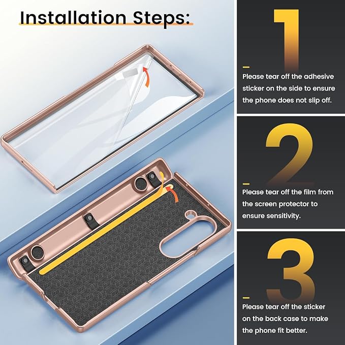 VEGO for Galaxy Z Fold 6 Case with Hinge Protection & Screen Protector | Built-in Slide Lens Cover & 360° Rotating Kickstand] Hard PC Full-Body Drop Protection Phone Case for Samsung Z Fold 6 -Gold