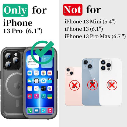 Cozycase for iPhone 13 Pro Waterproof Shockproof Dust Proof Case [Compatible with MagSafe] - Heavy Duty/360 Full Body/Military Grade/Rugged Hard Built in Screen/Camera Protector with Lanyard Black