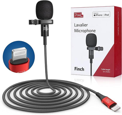 PIXEL Lavalier Microphone for iPhone (Apple MFi-Certified) | Lav Mic for Vlogging | External Microphone for Video Recording, Compatible with All Lightning Devices (10ft)