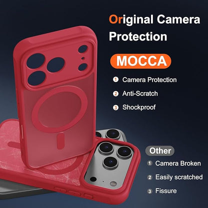 MOCCA Magnetic for iPhone 17 Pro Max Case, (Compatible with Magsafe) (16FT Military Grade Protection) Full Camera Protection Anti-Fingerprint Slim Translucent Matte Phone Cover 6.9",Red