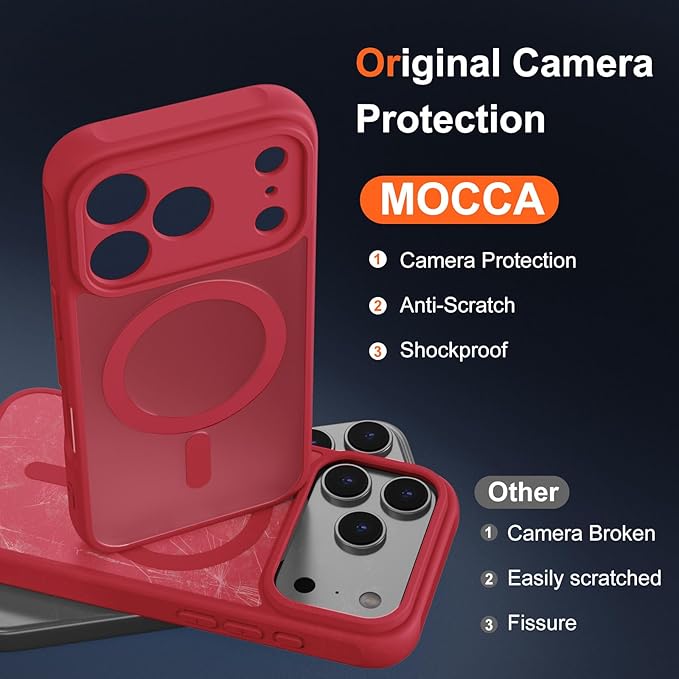 MOCCA Magnetic for iPhone 17 Pro Case, (Compatible with Magsafe) (16FT Military Grade Protection) Full Camera Protection Anti-Fingerprint Slim Translucent Matte Phone Cover 6.3",Red