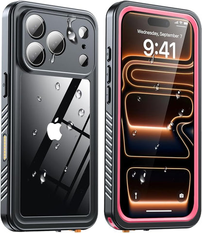 ANTSHARE for iPhone 17 Pro Case, IP68 Waterproof Shockproof Case, [Built-in Screen Protector] - 12 FT Military Dropproof - Full Body Heavy Duty Rugged Phone Cover 6.3 inches - Pink/Clear