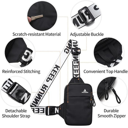 Peicees Mini Crossbody Sling Bag Chest Bag Dual Pocket Water Resistant Fanny Pack Running Phone Holder for Men Women Workout Travel, Army Green