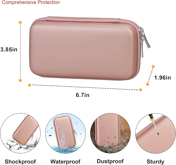 Elonbo Carrying Case for Apple MagSafe Charger Battery Pack, Hard Travel Organize Bag for Mag Safe Magnetic Power Bank for iPhone 13/13 Pro, Extra Mesh Pocket Fits Power Adapter Cable, Rose Gold