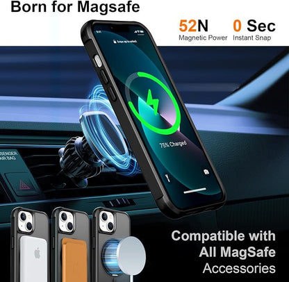 360° Magnetic Swivel Ring for iPhone 13 case, Built-in Metal Stand and Ring Holder, Magsafe Compatible, Military Grade Protection, Shock Resistant - Black