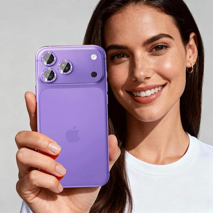 Compatible for iPhone 17/17 Pro/iPhone 17 Pro Max Camera Lens Protector Bling, Cute Sparkle Glitter Camera Cover for Women, Individual Ring, Anti-Scratch (3 Protectors + 1 Extra), Purple