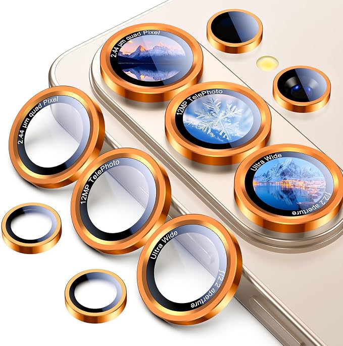 Uyiton for Samsung Galaxy S26 Ultra Camera Lens Protector - [Case-Friendly][Not Easy to Break][Ultra-Thin] Military-Grade Tempered Glass with Aluminum Metal Rear Camera Screen Cover - Orange