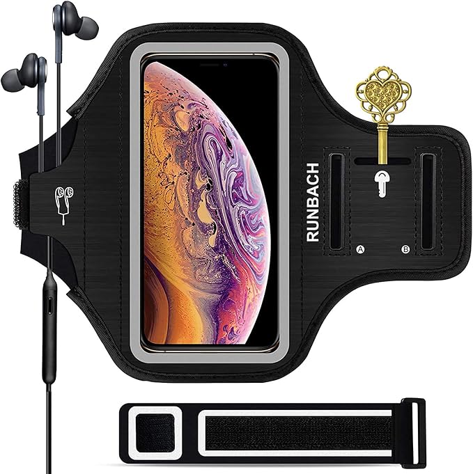 Armband for iPhone 17/17 Pro/16/16 Pro/15/15 Pro/14/14 Pro/13/13 Pro/12/12 Pro/11/XR,Sweatproof Running Exercise Bag with Card Slot for iPhone 16,15,14,13,12,11,iPhone XR(Black)