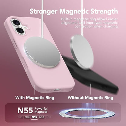 GONEZ Magnetic for iPhone 17 Case, Compatible with MagSafe, [Screen Protector + Camera Lens Protector], Liquid Silicone Anti-Scratch Shockproof Protective Phone Case 6.3 inch, Pastel Pink