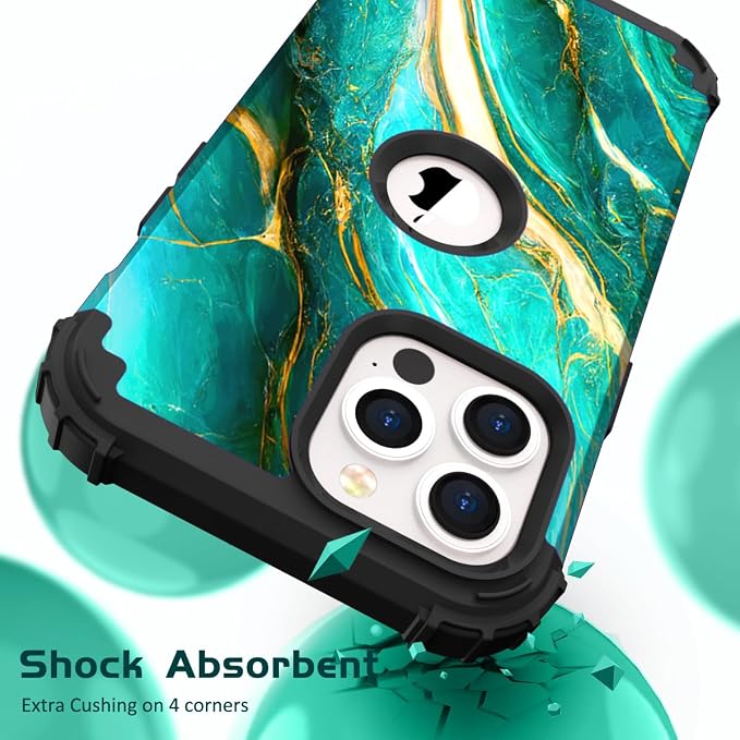 Hocase for iPhone 14 Pro Max Case, Heavy Duty Shockproof Protection Soft Silicone Rubber+Hard Plastic Bumpers Hybrid Protective Case for iPhone 14 Pro Max 2022 - Emerald Green