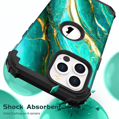 Hocase for iPhone 14 Pro Max Case, Heavy Duty Shockproof Protection Soft Silicone Rubber+Hard Plastic Bumpers Hybrid Protective Case for iPhone 14 Pro Max 2022 - Emerald Green