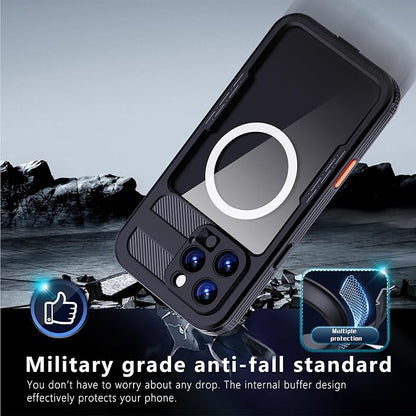 Guppy for iPhone 16 Pro Magnetic Waterproof Case, Built-in Screen Protector [IP68 Waterproof][14FT Military Drop Proof] 360° Full Body Protection Dustproof Shockproof Heavy Duty Rugged Case, Black
