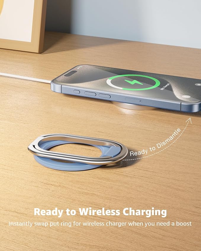 【2025 Upgraded】 Mag Safe Phone Ring Holder, SUPERONE Adjustable Magnetic Kickstand & Removable Phone Grip Compatible with Wireless Charging Only for iPhone 17 & 16 & 15 & 14 & 13 Series - Sierra Blue