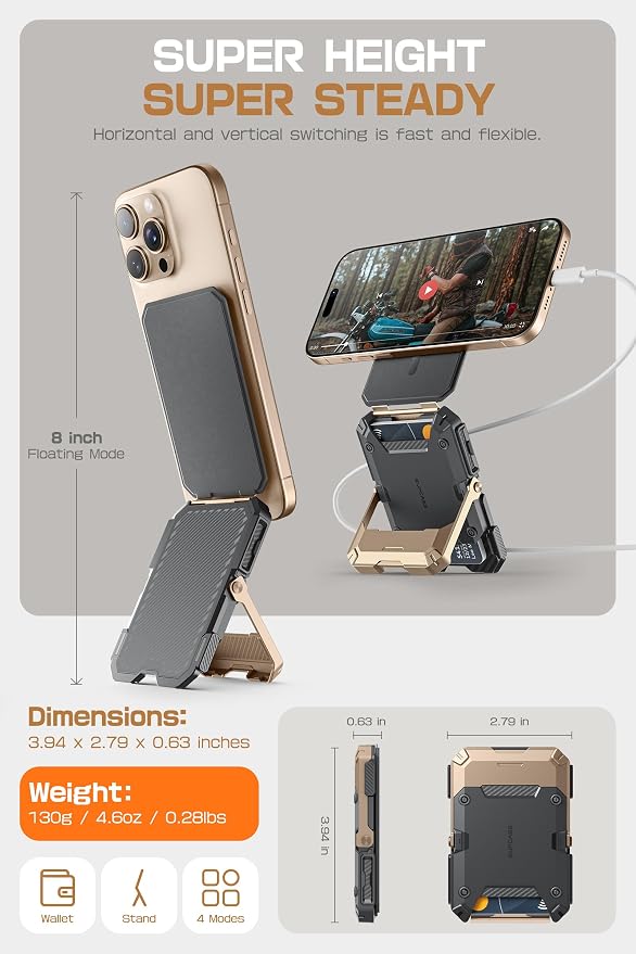 SUPCASE for MagSafe Wallet with Stand, Magnetic Wallet for Men, [Hold 5 Cards] [Adjustable Stand] [RFID Blocking] Phone Stand Credit Card Holder Tripod for iPhone 17/16/15/14/13/12 Series, Desert