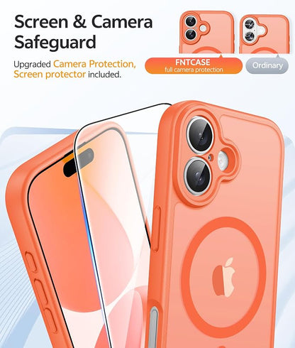 FNTCASE for iPhone 17 Case: [Compatible with Magsafe] Translucent Matte Cases with [Full Camera Protection] [Screen Protector] Military Grade Shockproof Protective Phone Cover - Orange