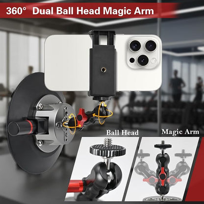 5.9"/15cm Suction Cup Camera Mount with Ball Head Magic Arm, Camera Suction Mount on Car Windshield for DSLR/Action Cameras/Phone Holder, with 1/4" & 3/8" ARRI Holes