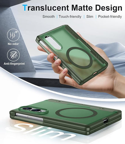for Samsung Galaxy Z Fold 8 Case,[Compatible with MagSafe][Built-in HD Screen Protector & Kickstand][Hinge Protection] Translucent Matte Full-Body Shockproof Phone Case for Z Fold 8 Wide,Green