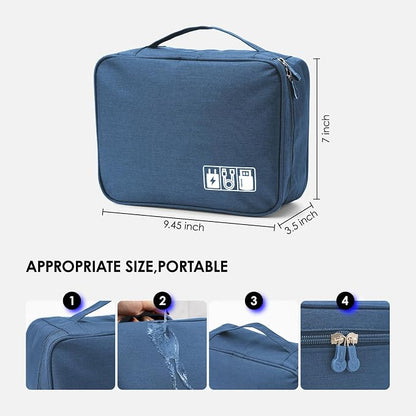 Cable Organizer bag for women or men,Electronic Accessories Carry Case Portable Waterproof Double Layers All-in-One Storage Bag for Cord, Charger, Phone, Earphone (Navy blue)