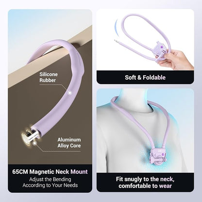 JJC Neck Mount for Gopro 13/12/11, DJI OSMO Action 5 Pro/4，Insta360 X5/X4/Ace Pro & More Action Cameras, POV Neck Holder with Quick Release for Content Creating Video Filming Women-Purple