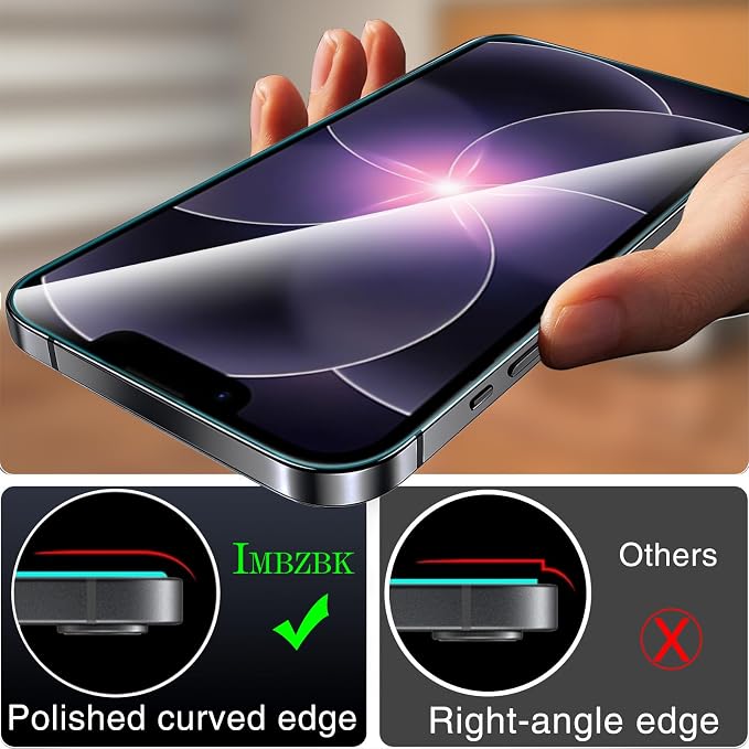 IMBZBK [Auto-Dust Removal] 3 Pack Screen Protector for iPhone 17e / iPhone 16e Accessories, Case Friendly Film, Military Grade Shatterproof Tempered Glass 3 Camera Lens Protector, Easy Installation