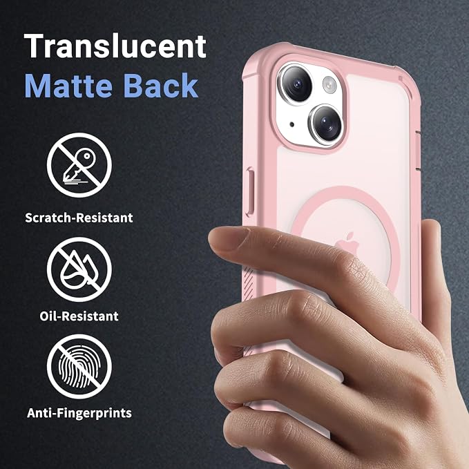 jaroco Magnetic for iPhone 14 Case, [Compatible with MagSafe][Military Grade Drop Protection][Heavy Duty Protection][Non-Slip][Shockproof] 2-Layer Durable Bumper Phone Case 6.1''-Light Pink