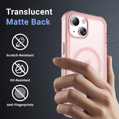 jaroco Magnetic for iPhone 14 Case, [Compatible with MagSafe][Military Grade Drop Protection][Heavy Duty Protection][Non-Slip][Shockproof] 2-Layer Durable Bumper Phone Case 6.1''-Light Pink