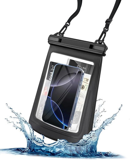 Extra Large Size Waterproof Phone Pouch - [Floating] Water Proof Pouch for iPhone Galaxy Google and More, IPX8 Waterproof Dry Bag for Beach Vacation Belongings Clear Black