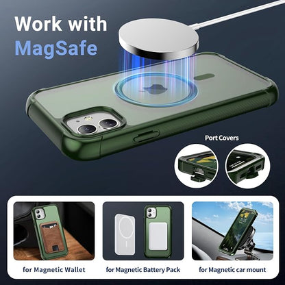 jaroco Magnetic for iPhone 11 Case, [Compatible with MagSafe][Military Grade Drop Protection][Heavy Duty Protection][Non-Slip][Shockproof] 2-Layer Durable Bumper Phone Case 6.1''-Army Green