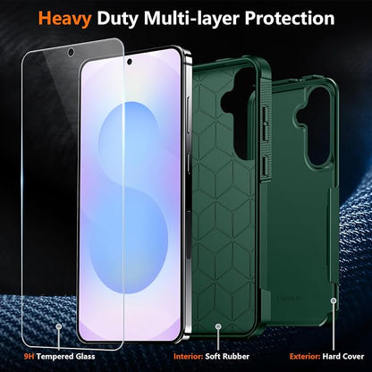 SPIDERCASE Designed for Samsung Galaxy S25 FE Case,[10 FT Military Grade Drop Protection],2 Pack [Tempered Glass Screen Protector+Camera Lens Protector] Heavy Duty Shockproof Case,Deep Green