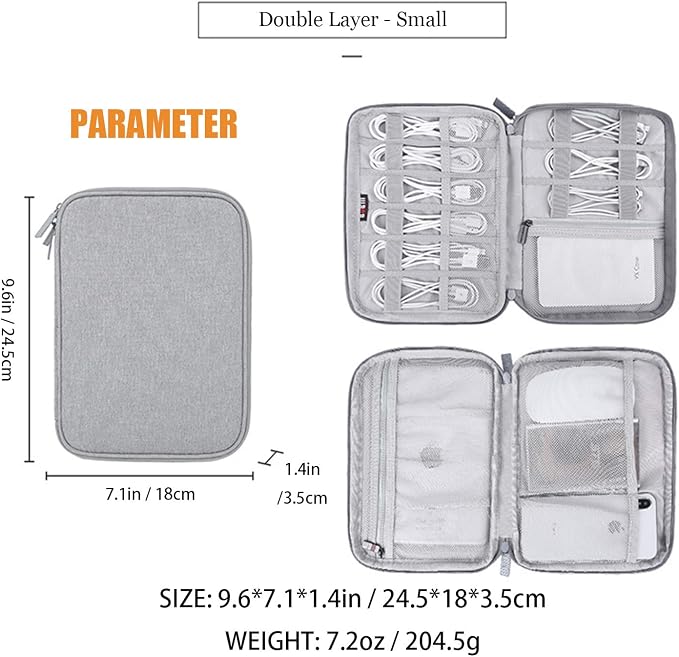 Electronics Organizer, Jelly Comb Electronic Accessories Case Portable Double Layer Cable Storage Bag for Cell Phone, Data Line, Power Bank, USB Flash Drive and More (Gray, Double layer/Small)