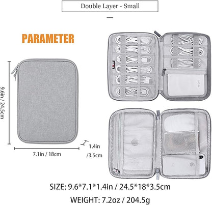 Electronics Organizer, Jelly Comb Electronic Accessories Case Portable Double Layer Cable Storage Bag for Cell Phone, Data Line, Power Bank, USB Flash Drive and More (Gray, Double layer/Small)