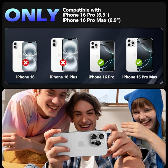 imluckies Alloy Metal Camera Lens Protector for iPhone 16 Pro / 16 Pro Max / 14 Pro / 14 Pro Max, 9H Tempered Glass, Ultra HD, Anti-Scratch, Strong Adhesion, Case Friendly, White Titanium