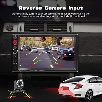 EKAT Double Din Car Stereo Receiver Bluetooth 7 Inch Touch Screen Car Radio Head Unit MP5 Video Digital Player Support Mirror Link TF FM AUX USB + Backup Camera and Remote Control
