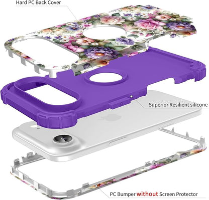 Hocase for iPhone Air Case 6.5", Heavy Duty Shockproof Protection Soft Silicone Rubber+Hard Plastic Bumpers Hybrid Protective Case for iPhone Air 2025 - Purple Pink Flowers