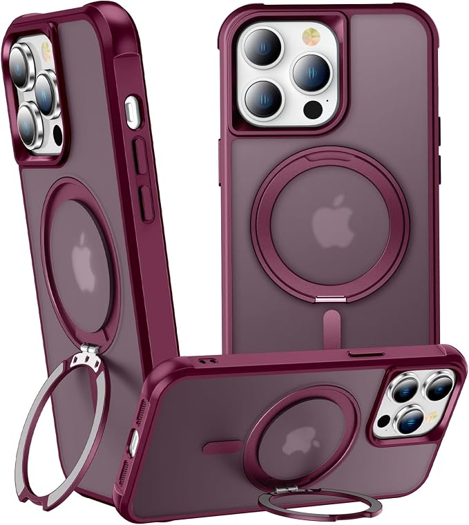 360° Magnetic Swivel Ring for iPhone 13 pro case, Built-in Metal Stand and Ring Holder, Magsafe Compatible, Military Grade Protection, Shock and Vibration Resistant - Wine Red