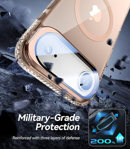 [Upgraded Full Camera Protection] for iPhone Air Case with Camera Cover Stand [Fit for MagSafe][10FT Mil-Grade Protection] Transparent Magnetic Phone Cover for iPhone 17 Air Case, Clear Gold