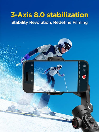 AOCHUAN Gimbal Stabilizer for iPhone Gimbal, Smartphone w/Focus Wheel Face/Object Tracking for iPhone 17 16 15 Pro Max/Android Foldable 3-Axis Handheld Phone Stabilizer for Video Recording -Smart XE