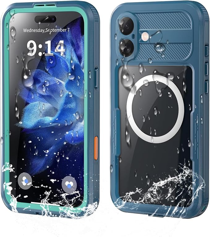 Guppy for iPhone 17 Magnetic Waterproof Case, Built-in Screen Protector [IP68 Waterproof][14FT Military Drop Proof] 360° Full Body Protection Dustproof Shockproof Heavy Duty Rugged Case, Cyan