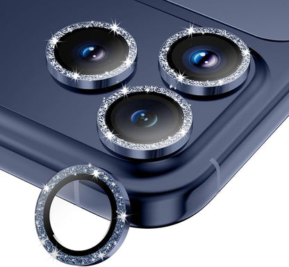 Camera Lens Protector for iPhone 17 Pro Max/17 Pro/16 Pro Max/16 Pro/15 Pro Max/15 Pro/14 Pro Max/14 Pro,Tempered Glass Metal Individual Camera Cover[Anti-drop]Case Friendly- Glitter Deep Blue
