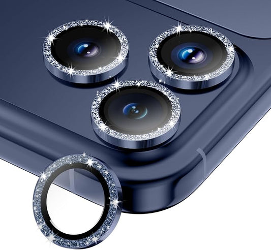 Camera Lens Protector for iPhone 17 Pro Max/17 Pro/16 Pro Max/16 Pro/15 Pro Max/15 Pro/14 Pro Max/14 Pro,Tempered Glass Metal Individual Camera Cover[Anti-drop]Case Friendly- Glitter Deep Blue