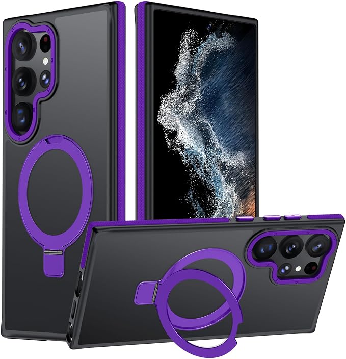 for Samsung Galaxy S22 Ultra Case, Magnetic Adjustable Ring Stand [Fit for Magsafe], [Military-Grade Shockproof Protection] Phone Case for S22 Ultra Case with Kickstand&Ring Holder (Purple)
