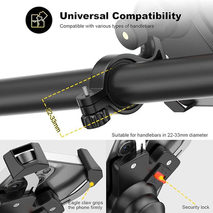 New Bike Phone Mount with Stainless Steel Clamp Arms Anti Shake and Stable 360° Rotation Bike Accessories/Bike Phone Holder for Any Smartphones GPS Other Devices Between 4 and 7 inches