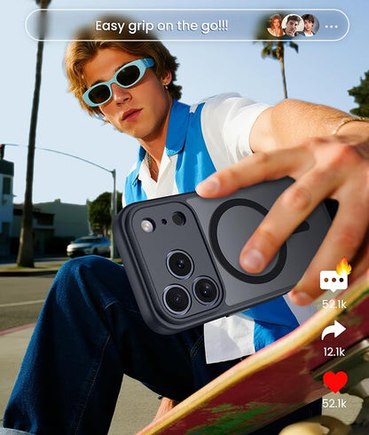 FNTCASE for iPhone 17 Pro Max Case: [Compatible with Magsafe] Translucent Matte Cases with [Full Camera Protection] [Screen Protector] Military Grade Shockproof Protective Phone Cover - Black Circle