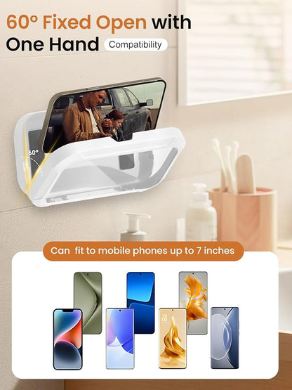 Shower Phone Holder Waterproof Case with Anti-Fog Screen, 480° Rotatable & Adjustable Wall Mount Stand, Waterproof Bathroom Bathtub Kitchen Accessories for 4-7'' Cellphones