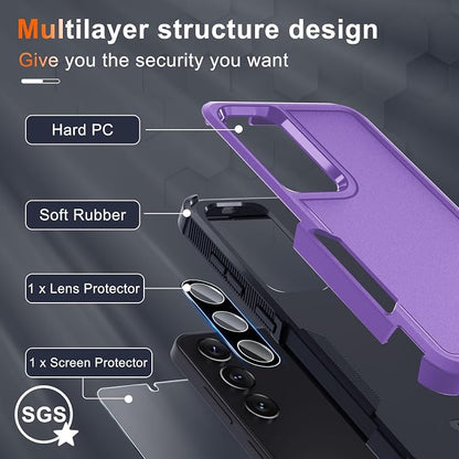 RMOCR Case for Samsung Galaxy S25 Plus, Full Body Heavy Duty Rugged Shockproof Protective Phone Cover with Lanyard Strap, Tempered Glass Screen Protector and Camera Lens Cover, Lavender