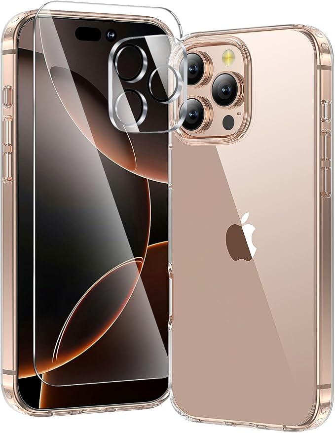 3 in 1 for iPhone 16 Pro Max Case Clear,[Yellowing-Resistant Acrylic Back] Screen Protector *1 & Camera Lens Protector*1, Shockproof for iPhone 16 Pro Max Phone Case 6.9 inch Clear
